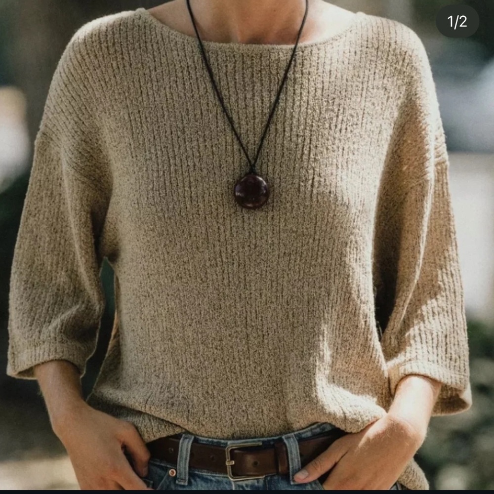 Zara Lightweight Scoop-Neck Sweater in Beige